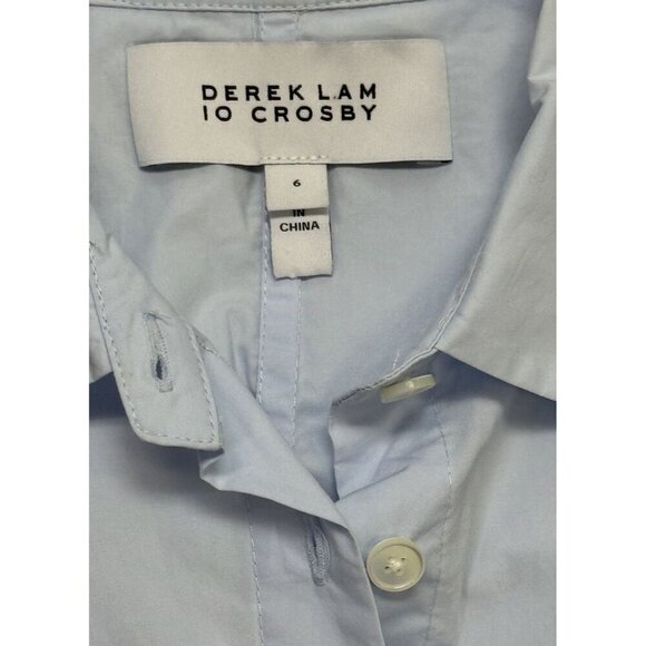 DEREK LAM 10 CROSBY Sz 6 Blouse Blue Cotton Sleeveless Classic Preppy Office - Picture 5 of 7